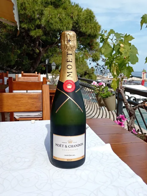 Champagne served at a seaside table