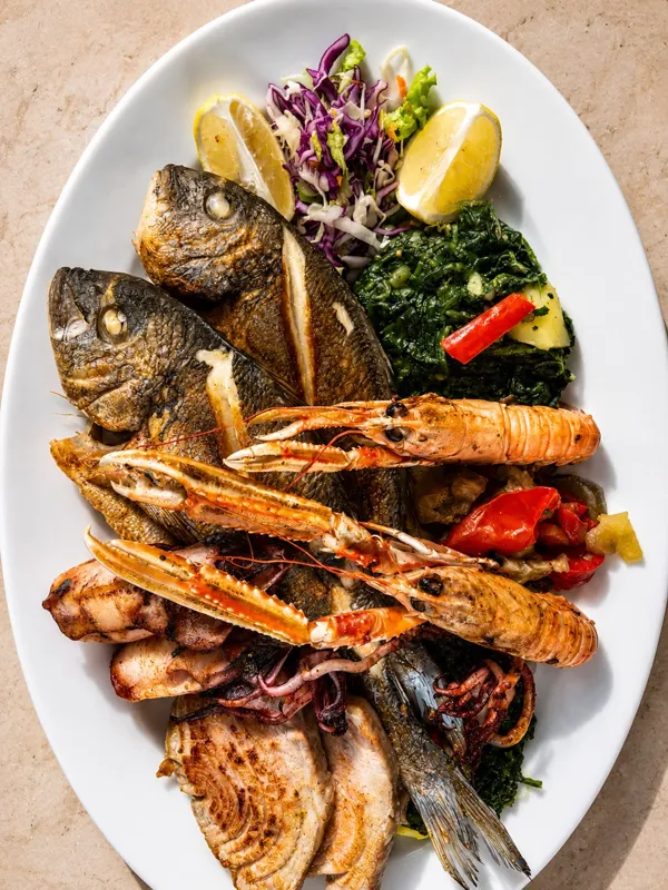 Fish Platter for Two with Swiss chard